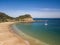 Luxury yacht moored in beautiful Maitland Bay beach