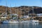 Luxury yacht, sailing boat moored at Mykonos port Greek island, Cyclades, Greece