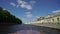 Luxury yacht sailing in a city. Wooden vintage italian boat in a river