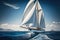 luxury yacht sailing with full sail in serene waters, surrounded by blue skies