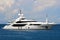 Luxury yacht sails at the sea, side view