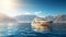 luxury yacht in the sea against the backdrop of mountains. 3d render