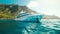 Luxury yacht in the sea against the background of the mountains