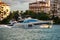 Luxury yacht in South Pointed Beach at sunset.