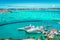 Luxury yachts and boats in the marina of Marigot, St Martin, Caribbean.