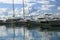 Luxury yachts moored on pier