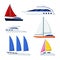 Luxury yachts and sailboats set. Colorful ships with creative bright design for world regatta and elite sailing of