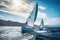 Luxury Yachts at Sea, Sailing Regatta, Sailing Sport in Ocean Waves, Generative AI Illustration