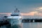 Luxury yatch at the docks at sunset