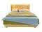 Luxury yellow modern bed furniture with patterned bed with leather upholstery capitone texture headboard and fabric