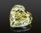 Luxury yellow transparent sparkling gemstone shape heart cut diamond isolated on black background