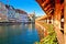 Luzern Chapel Bridge and waterfront landmarks view