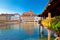 Luzern Chapel Bridge and waterfront landmarks view