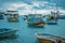 Luzzu, typical fishing boats of Malta moored in the marina of Ma