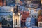 Lviv, city view, historical city center, Ukraine. Bell tower of the Armenian church. Lviv roofs