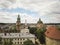 Lviv, Ukraine - 7 7 2019:Panorama of the central part of the city with a quadrocopter. Aerial drone of tourist attractions. Great