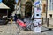 LVIV, UKRAINE - AUGUST 22 , 2017 , City bikes for rent sponsored by Vodafone company standing in a row on the bike parking place w