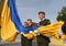 Lviv, Ukraine - August 23, 2022: Ukrainian members of the honour guard attend a ceremony to mark the Day of the National Flag of