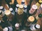 Lviv, Ukraine - December 25, 2018: A lot of bottles of liquor close-up. View from above
