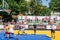 Lviv, Ukraine - July 2015: Yarych street Fest 2015. Street basketball competition at the festival near Lviv Opera House. Players