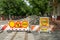 Lviv, Ukraine - July 27, 2020 : Shevchenka street under reconstruction. Inner city road closed by stone roadblocks. Yellow road