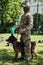 Lviv, Ukraine - June 1, 2021: Cynologist with a dog. German Shepherd Service Dog