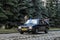 LVIV, UKRAINE - JUNE 2018: Old vintage police car Alfa Romeo with flashers and carabinieri inscription