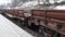 Lviv, Ukraine - March 10, 2021: Freight train runs in winter