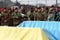 Lviv, Ukraine - March 9, 2022: Funerals of Ukrainian servicemen killed during Russia`s invasion of Ukraine, at Lychakiv cemetery