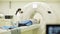 Lviv, Ukraine - May 15, 2018. Magnetic resonance imaging MRI scan in a modern hospital. Radiologist controls MRI or CT