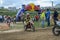 LVIV, UKRAINE - MAY, 2019: Child motorcycle racer rides and jumps on an enduro motorcycle on a motocross track