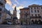 Lviv, Ukraine - November 5, 2020: The corner of Rynok Square and view of Latin Cathedral in Lviv, Ukraine
