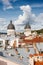 Lviv, Ukraine. October 2019. Roofs of old Lviv and Domes of the Transfiguration Church