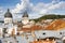 Lviv, Ukraine. October 2019. Roofs of old Lviv and Domes of the Transfiguration Church