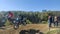 LVIV, UKRAINE - OCTOBER 2021: Athletes motorcycle racers compete in motocross competition on the race track