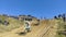 LVIV, UKRAINE - OCTOBER 2021: Athletes motorcycle racers compete in motocross competition on the race track