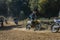 Lviv, Ukraine - October 2021: Athletes motorcycle racers compete in motocross competition on the race track