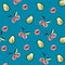 Lychee and avocado print on a beautiful emerald background