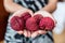 Lychee fruit closeup of hands holding asian fruits