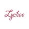 Lychee hand drawn linear lettering text. Flat style. Logo. Watercolor illustration. Icon on an isolated white background