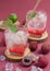 Lychee juicy punch drink pink background