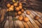 Lychee - Litchi chinensis closeup on brown board