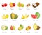 Lychee and Mango Coconut Banana Fruits Set Vector