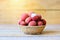 Lychee slice peeled on wooden background - Fresh lychee harvest in basket from tree tropical fruit summer in Thailand