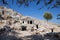 Lycian rock tombs over blue sky at location Tlos Ancient City, Turkey