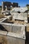 Lycian ruins of rock sarcophagus and city gate of Patara of ancient Lycia civilization on Mediterranean coast