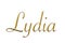 Lydia - Female name . Gold 3D icon on white background. Decorative font. Template, signature logo.