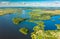 Lyepyel District, Vitebsk Region, Belarus. Aerial View Of Lepel Lake With Natural Small Islands