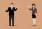 Lying businessman and woman with long nose