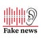 Lying fake news icon. Ear hears lies badge. Dissemination of false information, journalistic deception. Flat vector illustration